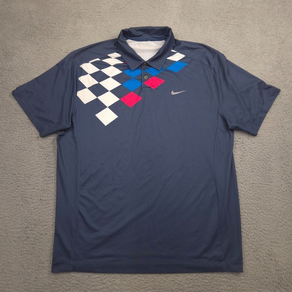 Nike Golf Tour Performance Polo Shirt Men XL Blue Diamond Dri-Fit Short Sleeve